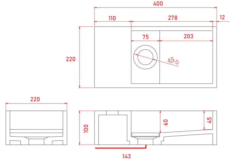 Suprafață solidă Solid-S Marble chiuvetă B40xD22xH10cm marmură negru mat stânga fără orificiu pentru robinet 1208954632