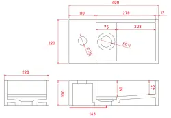 Solid-S Marble solid surface fontein B40xD22xH10cm marmură mat negru stânga cu orificiu pentru robinet 1208954633