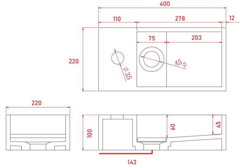 Solid-S Marble solid surface fontein B40xD22xH10cm marmură mat negru stânga cu orificiu pentru robinet 1208954633