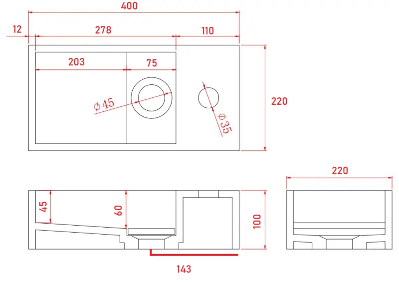 Solid-S Marble solid surface fontein B40xD22xH10cm marmură mat negru dreapta cu orificiu pentru robinet 1208954634
