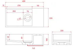 Solid-S Marble solid surface chiuvetă B40xD22xH10cm marmură mat negru dreapta fără orificiu pentru robinet 1208954635