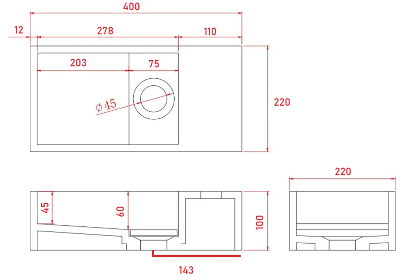 Solid-S Marble solid surface chiuvetă B40xD22xH10cm marmură mat negru dreapta fără orificiu pentru robinet 1208954635