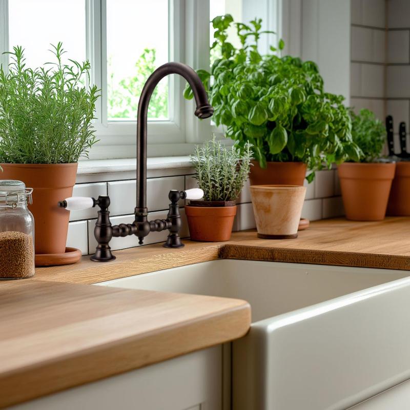 PB Robinet de bucătărie cu punte Cupru închis cu duză rotundă și manete albe 1208954666