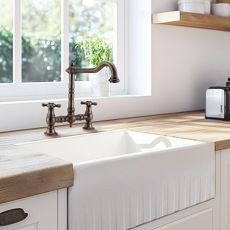 PB Robinet de bucătărie nostalgică cu punte Bronz închis și duză unghiulară cu butoane în formă de stea 1208954667