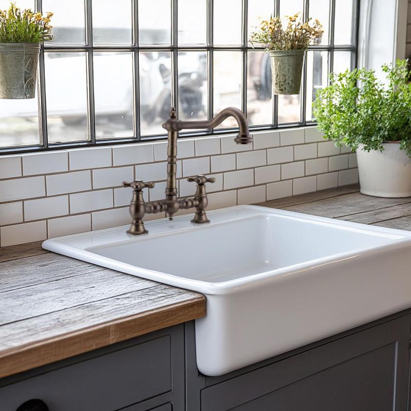 PB Robinet de bucătărie nostalgică cu punte Bronz închis și duză unghiulară cu butoane în formă de stea 1208954667