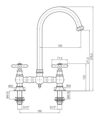 Robinet de bucătărie nostalgică cu punte Cupru duză rotundă și butoane în formă de stea 1208954670