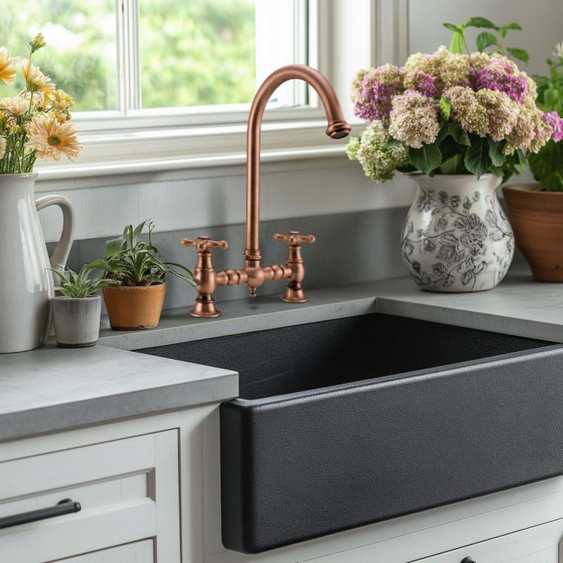 Robinet de bucătărie nostalgică cu punte Cupru duză rotundă și butoane în formă de stea 1208954670