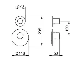 SB AESTHETICS Rotund Robinet termostatic cu montaj încastrat, cu 2 ieșiri / robinet de comutare-stop cromat 1208954913