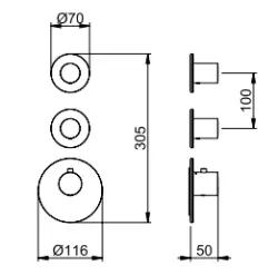 SB 316 AESTHETICS Round Robinet termostatizat încastrabil cu 2 ieșiri / 2 x robinet de oprire din oțel inoxidabil 1208954919