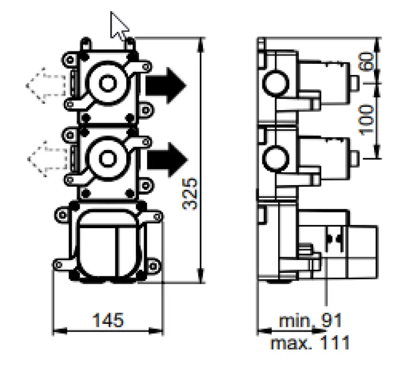 SB 316 AESTHETICS Round Robinet termostatizat încastrabil cu 2 ieșiri / 2 x robinet de oprire din oțel inoxidabil 1208954919