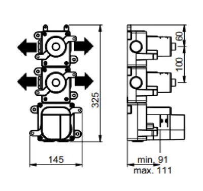 SB AESTHETICS Robinet termostat încorporabil rotund cu 4 ieșiri / 2x robinet cu oprire și comutare cromat 1208954960.
