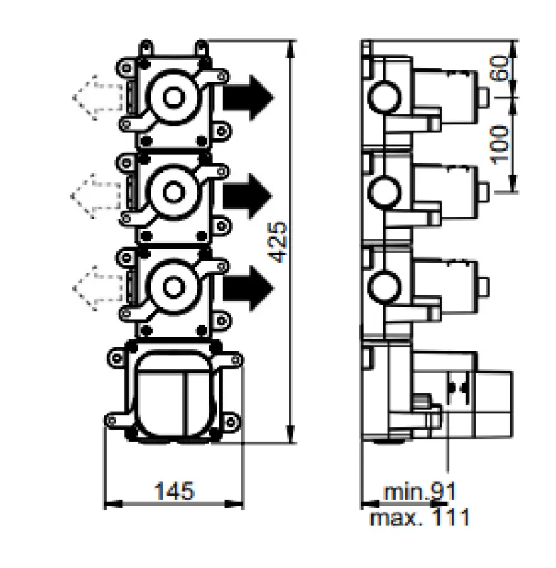SB 316 AESTHETICS Round Robinet termostat cu 3 ieșiri încorporat / 3x robinet de oprire complet din oțel inoxidabil 1208954963