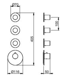 SB AESTHETICS Rotundă Robinet termostat cu 3 ieșiri / 3x robinet de oprire cromat 1208954968