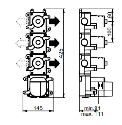 SB AESTHETICS Rotundă Robinet termostat cu 3 ieșiri / 3x robinet de oprire cromat 1208954968