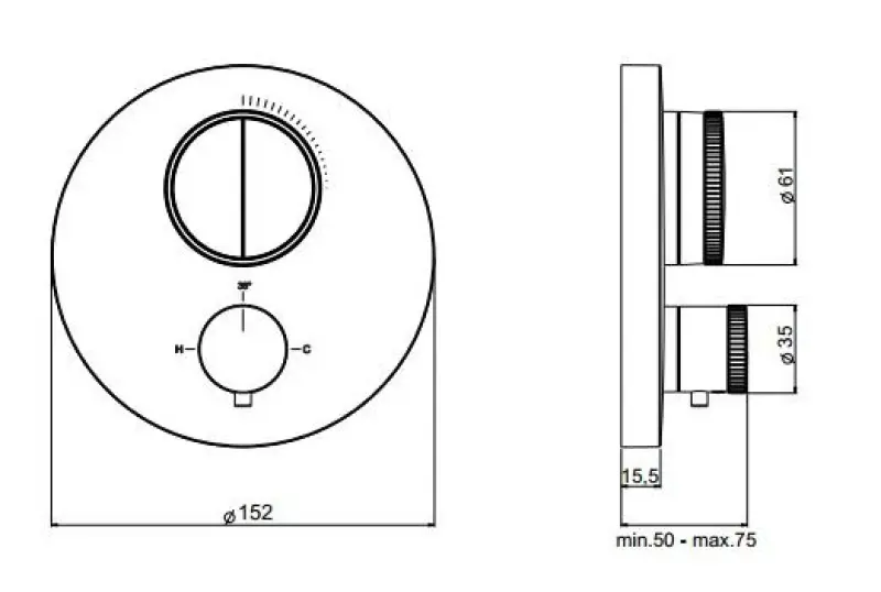 SB Push Round Robinet termostatic de încorporare cu buton de comutare și regulator de volum, cromat 1208955056