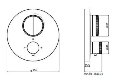 SB Push Round este un robinet termostatic de incastrare cu buton de comutare și regulator de volum, de culoare alb mat, cod produs 1208955067.
