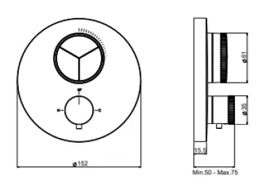 SB Push Round Robinet termostatic de încorporat cu buton de presiune, comutator cu 3 căi și regulator de volum, PVD metal pistol 1208955121.