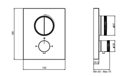 SB Push Square Robinet termostat cu montare încastrată, cu buton de comutare și control al volumului, crom 1208955122.