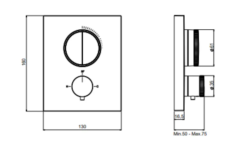 SB Push Square este o robinet termostatică încorporată, echipată cu un buton de comutare și un regulator de volum, realizată din cupru PVD. Codul său de produs este 1208955128.