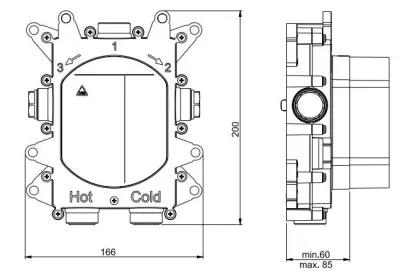 SB Push Square Robinet termostatic încorporabil cu buton de apăsare, comutator cu 3 căi și reglaj de volum, negru mat 1208955134.