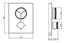 SB Push Square Robinet termostatic încorporat cu buton de presiune, invertor cu 3 căi și reglaj de volum, cupru PVD 1208955136.