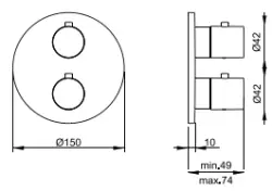 SB Universală Rotundă Termostat pentru Încorporare cu 2 Ieșiri complet din Oțel Inoxidabil 316 1208955193