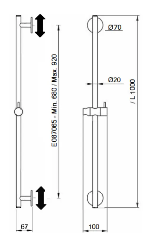 SB Rubinetterie Universale L 1000 Flexi Round bară de duș cromată 1208955231