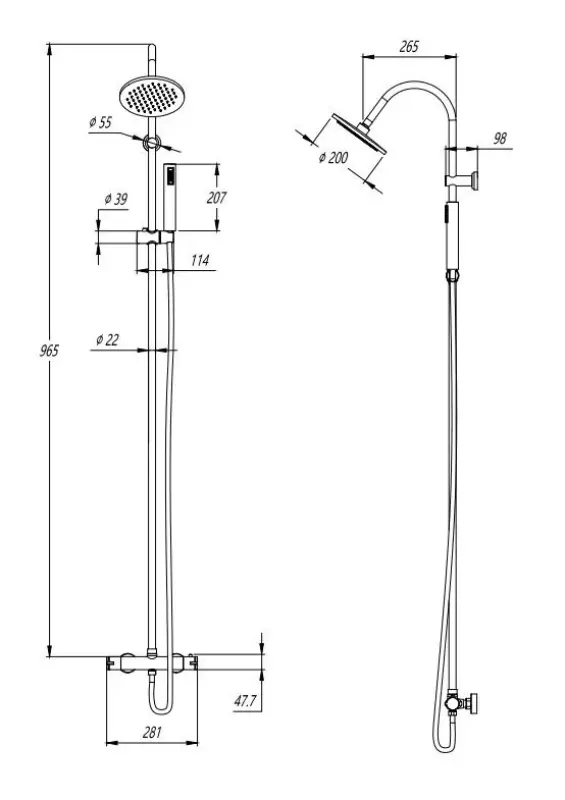Aquadesign Orly set de duș cu termostat și duș cu efect de ploaie, crom