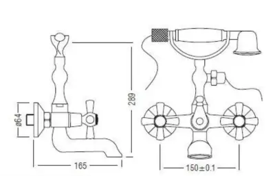 Aquadesign Marseille baterie clasică de baie cu butoane puternice Bronz, inclusiv duș de mână