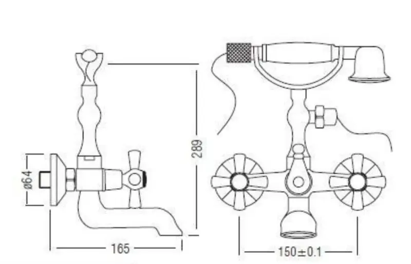 Aquadesign Marseille baterie clasică de baie cu butoane puternice Bronz, inclusiv duș de mână