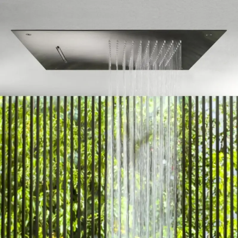 Duș de tavan încorporat SB Square 316 cu cascada, cap de duș de 50x50 cm, PVD din metal cenușiu pistol 1208955320.