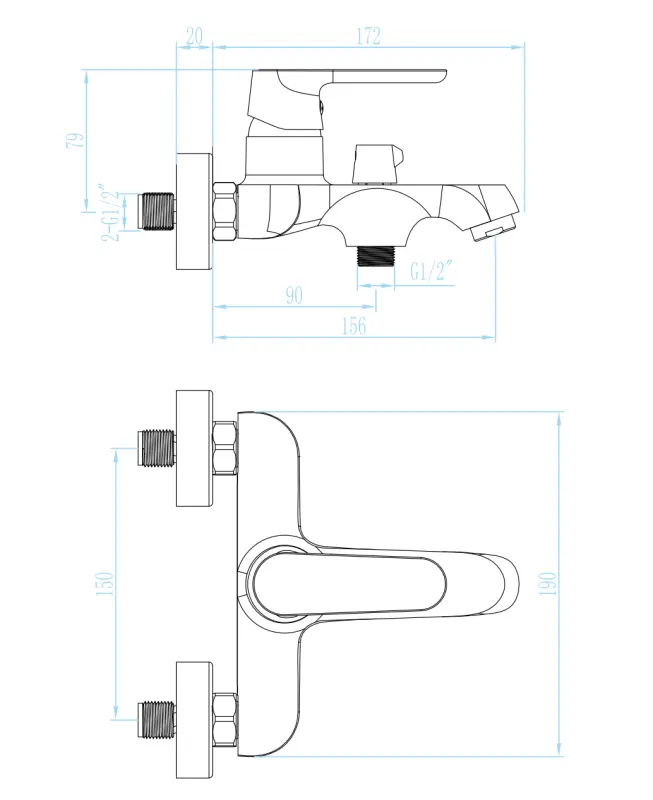 Aquadesign Tours baterie de baie montată pe perete, negru mat