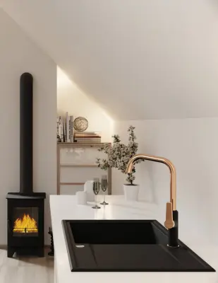 Cesena Aquadesign chiuveta cu montaj suprapus din granit cu scurgere reversibilă, culoare negru.