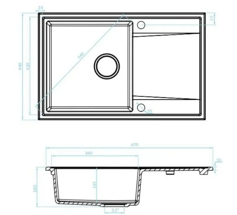Cesena Aquadesign chiuveta cu montaj suprapus din granit cu scurgere reversibilă, culoare negru.