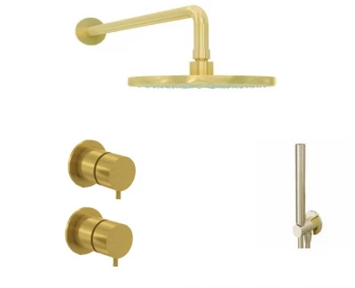 Waterevolution Flow set de duș încorporată cu termostat, duș de ploaie și duș manual, din alamă periată.