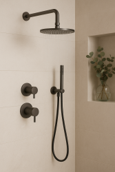 Waterevolution Flow set de duș încorporată cu termostat, duș de ploaie și duș manual, culoare Gun Metal