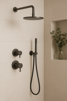 Waterevolution Flow set de duș încorporată cu termostat, duș de ploaie și duș manual, culoare Gun Metal