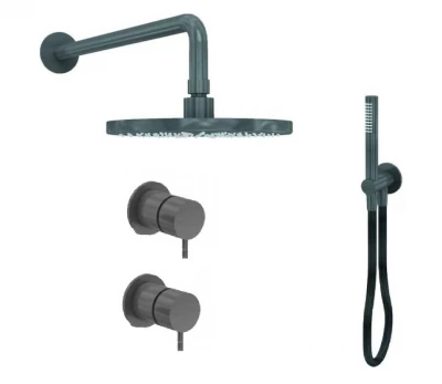 Waterevolution Flow set de duș încorporată cu termostat, duș de ploaie și duș manual, culoare Gun Metal