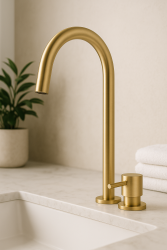Waterevolution Flow baterie de chiuvetă cu 2 găuri și bec înalt de 200 mm, culoare auriu deschis T1122UWGE