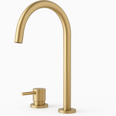 Waterevolution Flow baterie de chiuvetă cu 2 găuri și bec înalt de 200 mm, culoare auriu deschis T1122UWGE