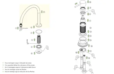 Waterevolution Flow baterie de chiuvetă cu 2 găuri și bec înalt de 200 mm, culoare auriu deschis T1122UWGE