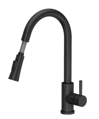 Quadri Leeds Baterie de bucătărie cu duș extensibil cu 2 functii de curgere a apei negru mat 1208955907