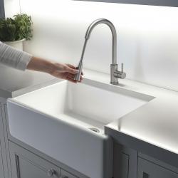 Quadri Leeds Baterie de bucătărie cu duș extensibil cu 2 functii de curgere a apei din oțel periat 1208955909