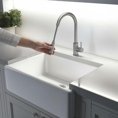 Quadri Leeds Baterie de bucătărie cu duș extensibil cu 2 functii de curgere a apei din oțel periat 1208955909