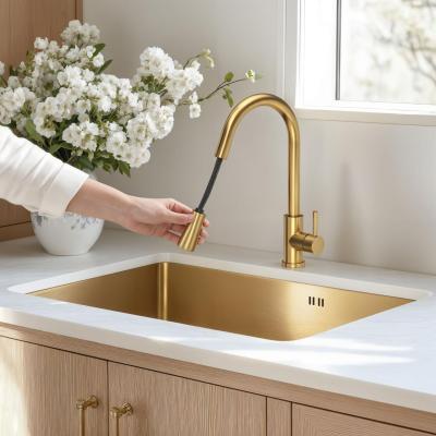 Quadri Leeds Baterie de bucătărie cu duș extensibil cu 2 functii de curgere a apei aur periat PVD 1208955910