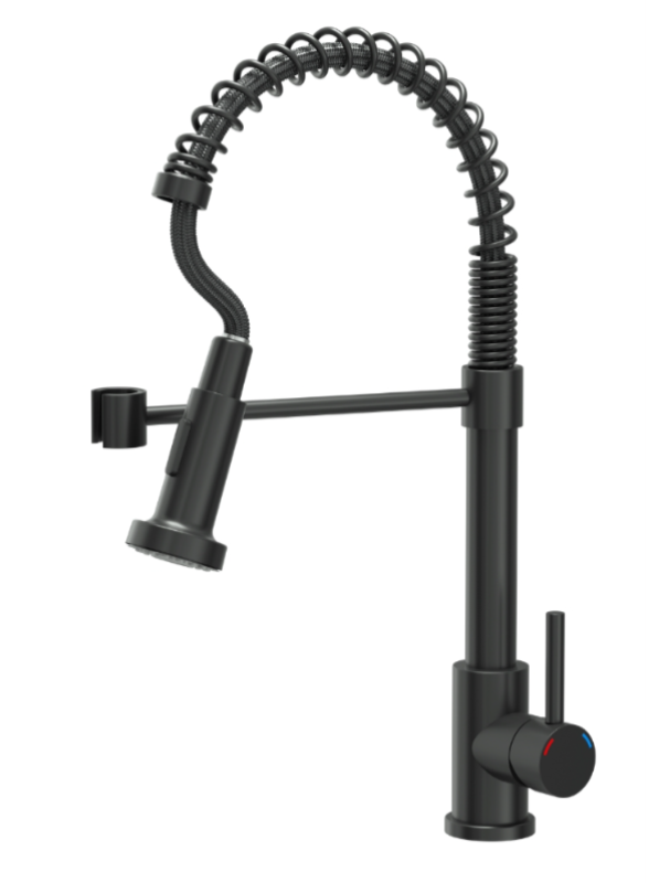 Quadri Derby robinet de bucătărie cu gura de scurgere flexibilă și duș cu 2 tipuri de jet, negru mat 1208955917