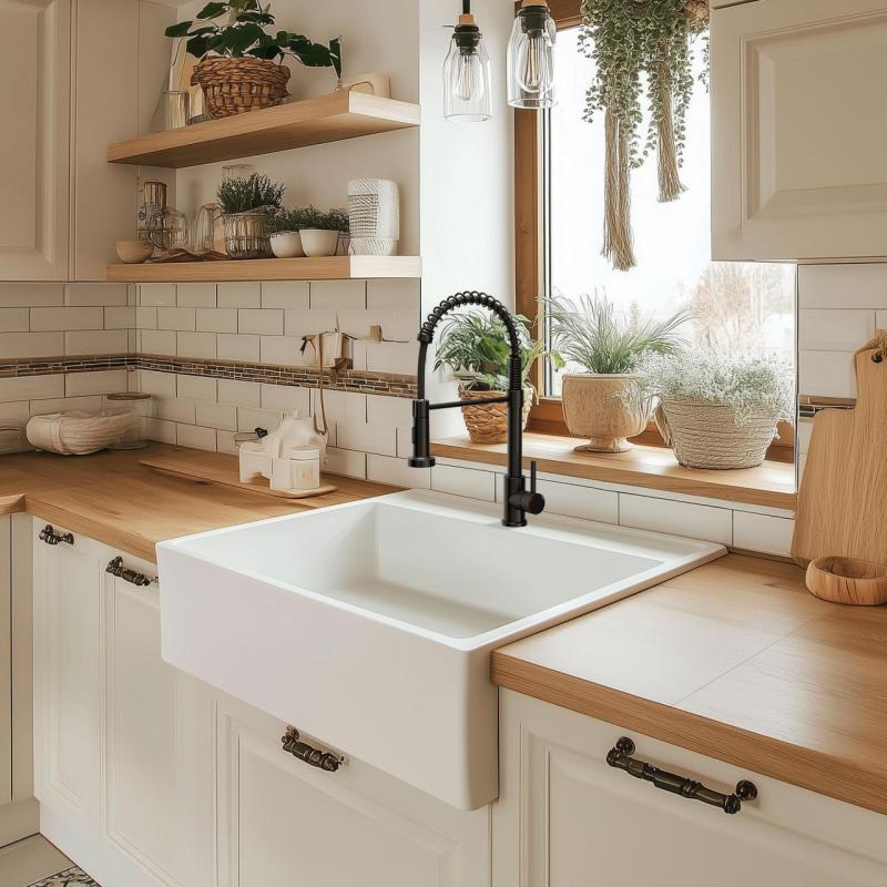 Quadri Derby robinet de bucătărie cu gura de scurgere flexibilă și duș cu 2 tipuri de jet, negru mat 1208955917