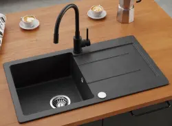 Quadri Bristol Baterie de bucătărie  negru mat cu duză neagră flexibilă 1208956027