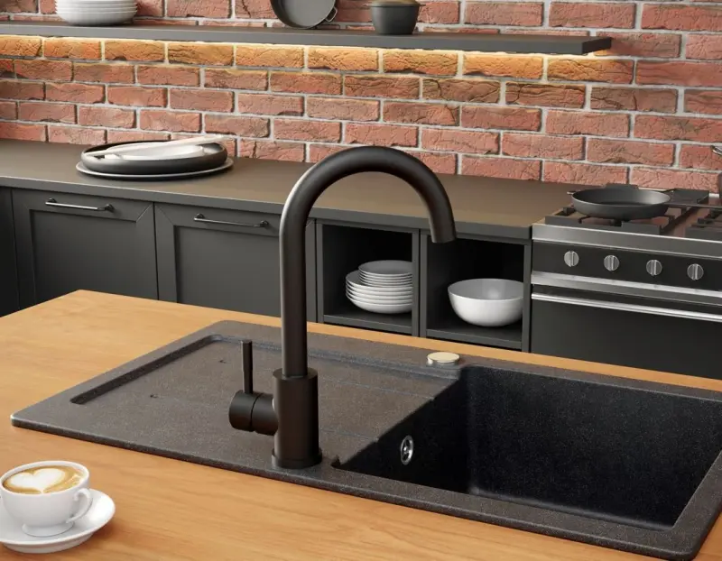 Quadri Coventry Baterie de bucătărie negru mat cu duză pivotantă 1208956030