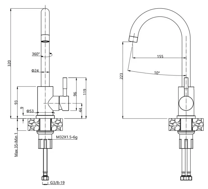 Quadri Coventry Baterie de bucătărie  crom mat și duză pivotantă 1208956032